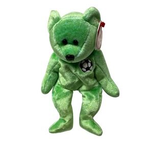 Ty Beanie Baby Kicks Soccer Bear Green Plush Toy August 16 1998 Collectible